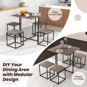 Giantex 5 Piece Dining Table and Chair Set, Industrial Kitchen Table Set with 4 Stools , Gray