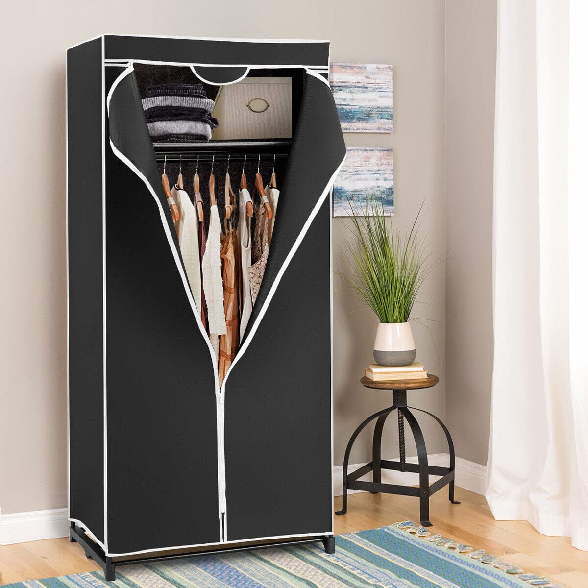 Giantex Wardrobe w/Metal Frame, Folding Fabric Cabinet
