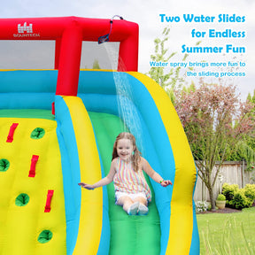 Inflatable Water Slide, 452 x 365 x 233CM Giant Water Park for Kids w/Double Long Slides, Climbing Wall