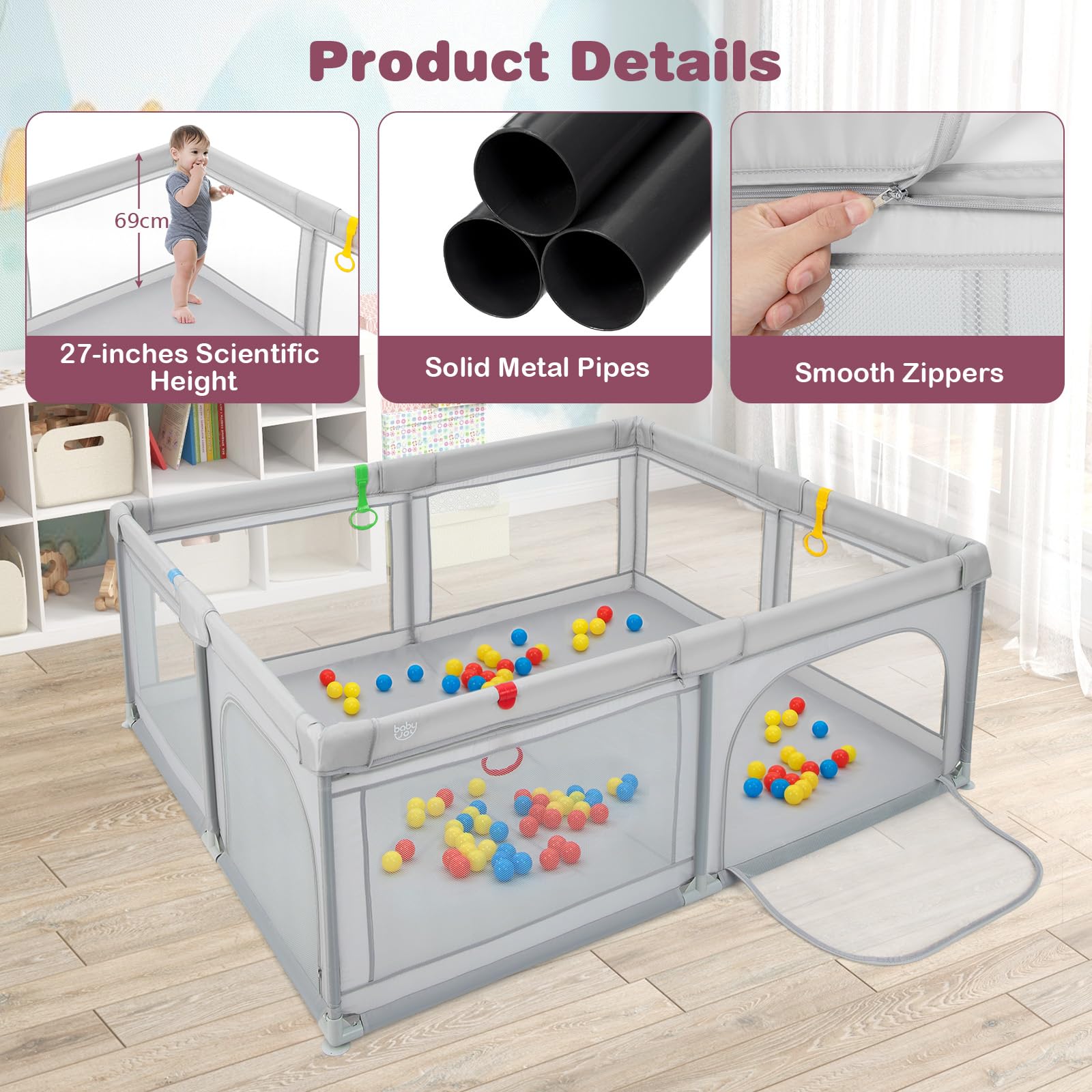 BABY JOY Baby Playpen 185 x 155 x 69 cm Large Play Yard for Infants