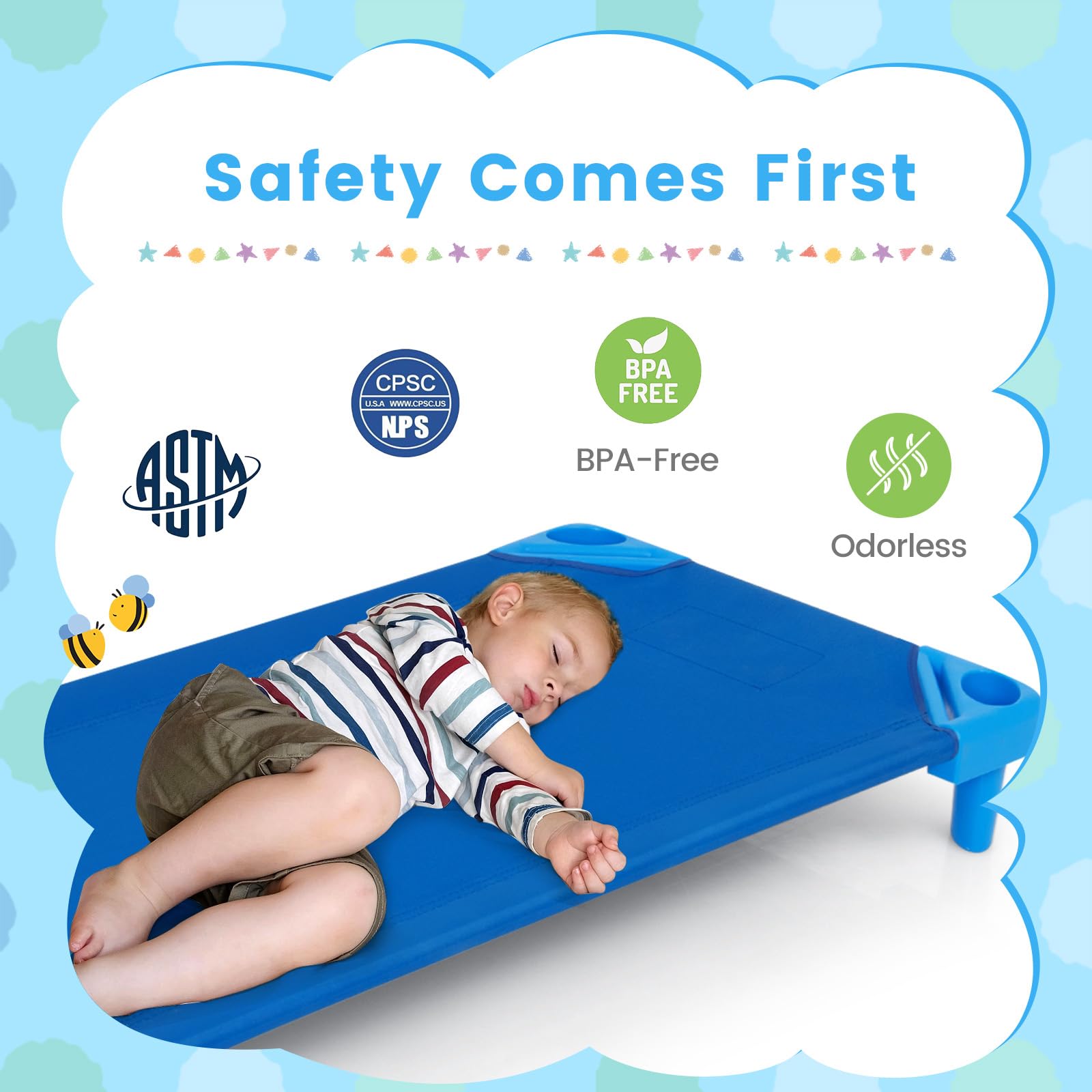 6 PCS Kids Stackable Daycare Cot, Pack of 6, 130cm x 57cm Portable Toddler Nap Mat w/Easy Lift Corners