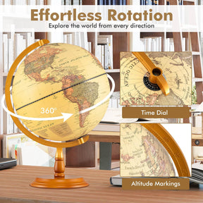 30 cm Illuminated World Globe, Antique Light up Globe Night Lamp with Wooden Stand and Clear Map for Kids and Adults
