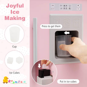 Wooden Play Kitchen for Kids with 3 Adjustable Heights and Stoves and Ice Maker