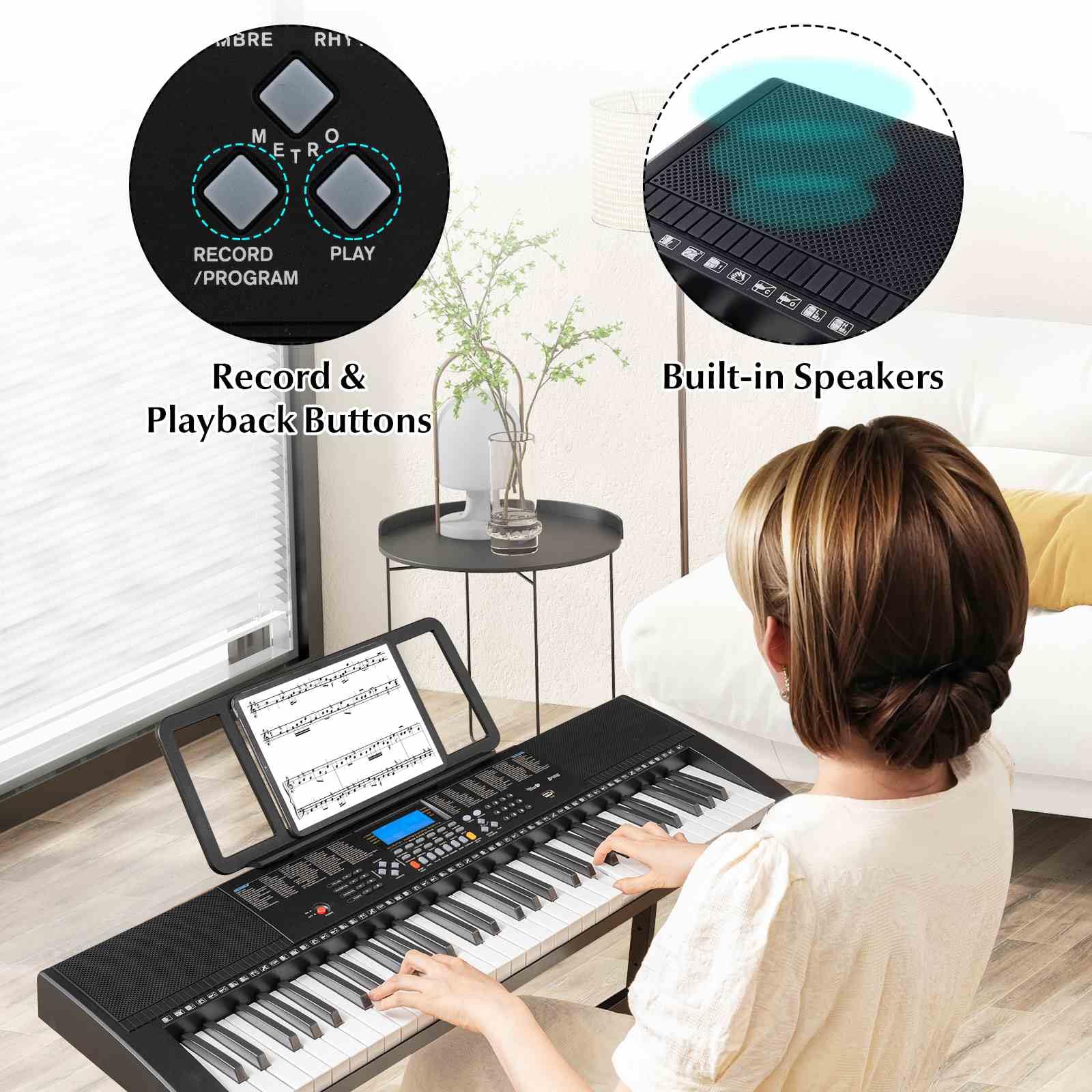61-Key Portable Electronic Keyboard Piano with Stand and Stool