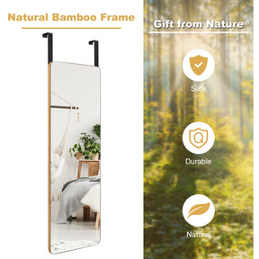 Giantex Full Length Mirror, Over The Door Mirror, Rectangle Wall Mounted Mirror w/ Bamboo Frame & Round Corners