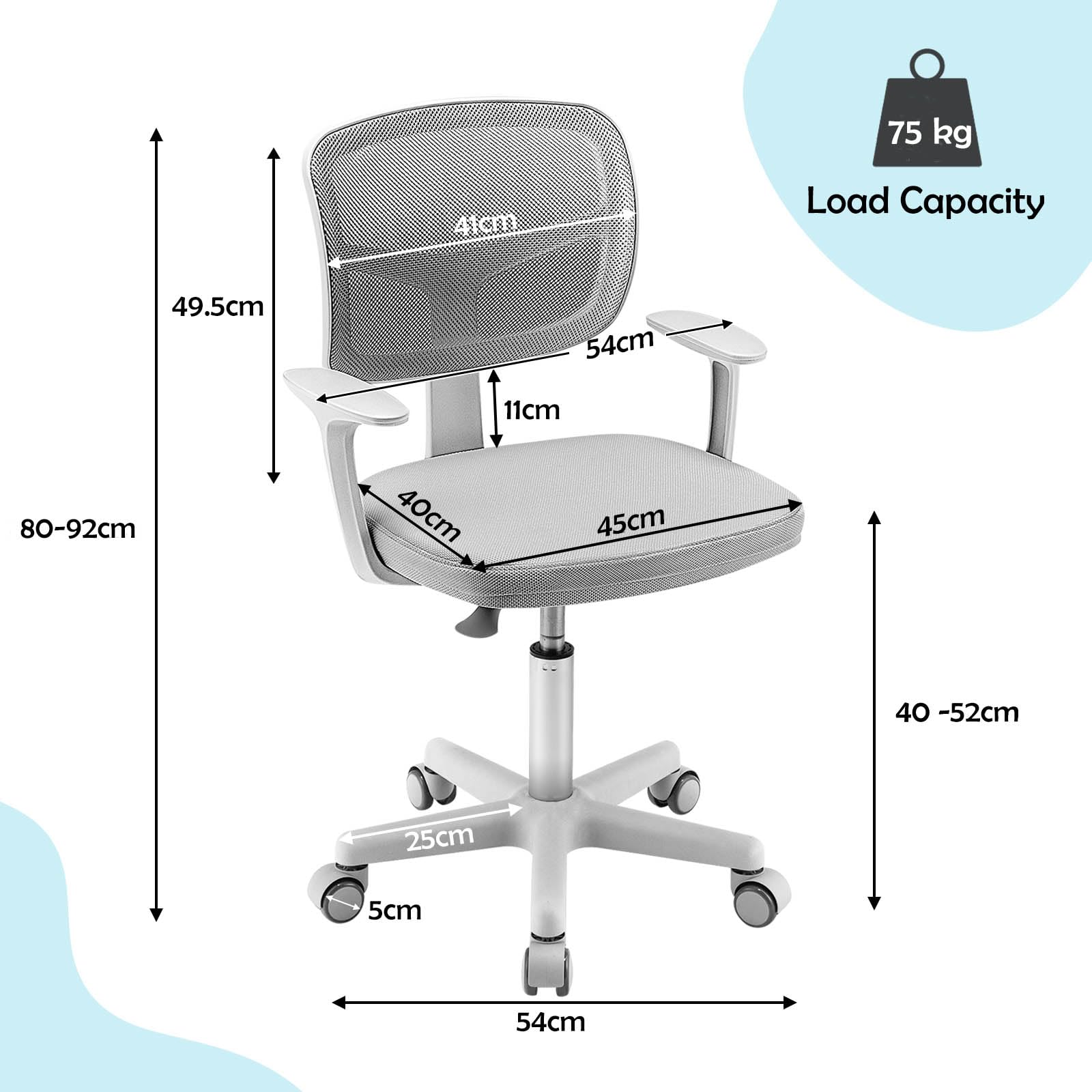 Children Study Computer Chair with Adjustable Height, Lumbar Support for Home, School, Office