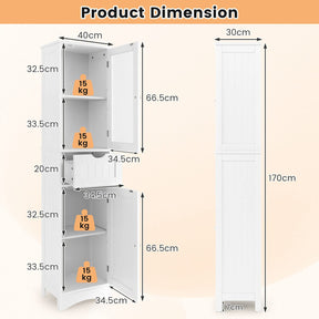 Giantex Freestanding Storage Cabinet, 170 cm Tall Slim Bathroom Cabinet with 2 Adjustable Shelves, 2 Doors and 1 Drawer