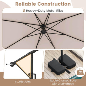 3 m Solar Offset Hanging Umbrella w/Base