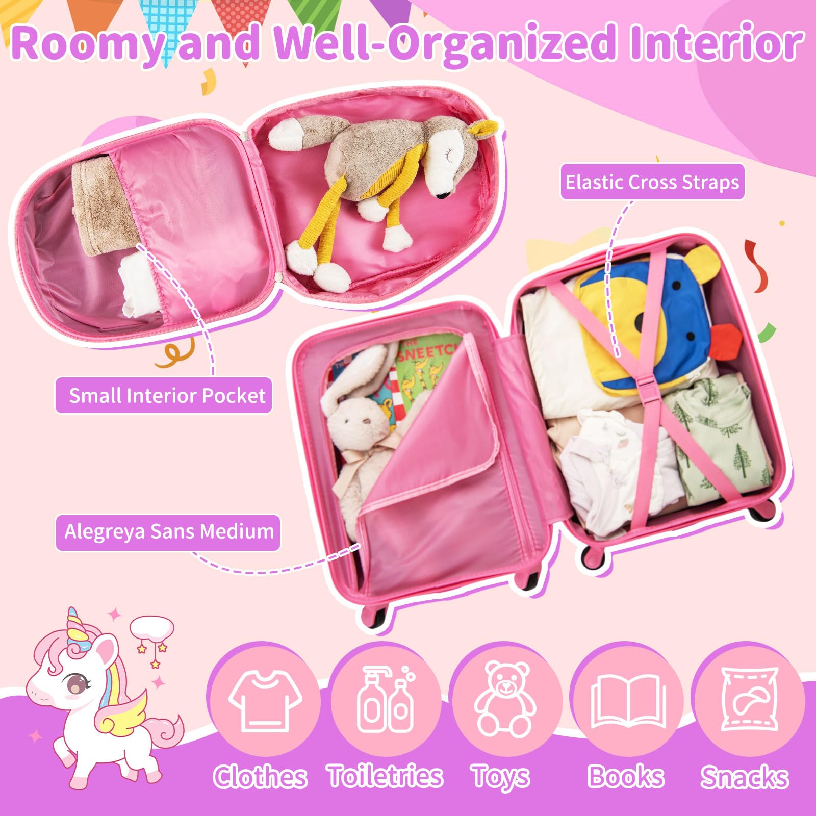 2 PCS Kids Luggage Set, 13" Travel Backpack and 16" Carry-on Suitcase with Spinner Wheels