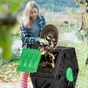 Single Chamber Compost Tumbler, 65 L Compact Tumbling Composter w/Sliding Door