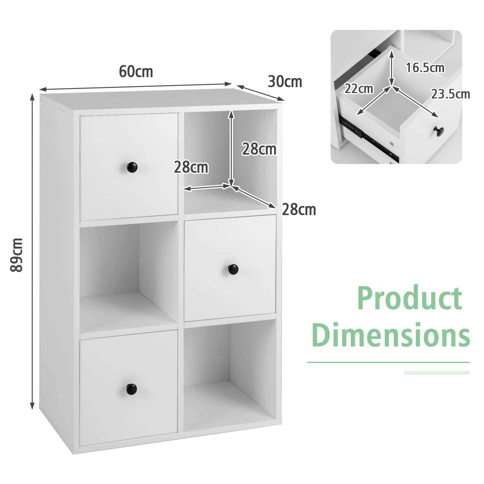 Giantex 3-Tier Bookshelf with 3 Cubes & 3 Drawers, Storage Organizer with Anti-toppling Device