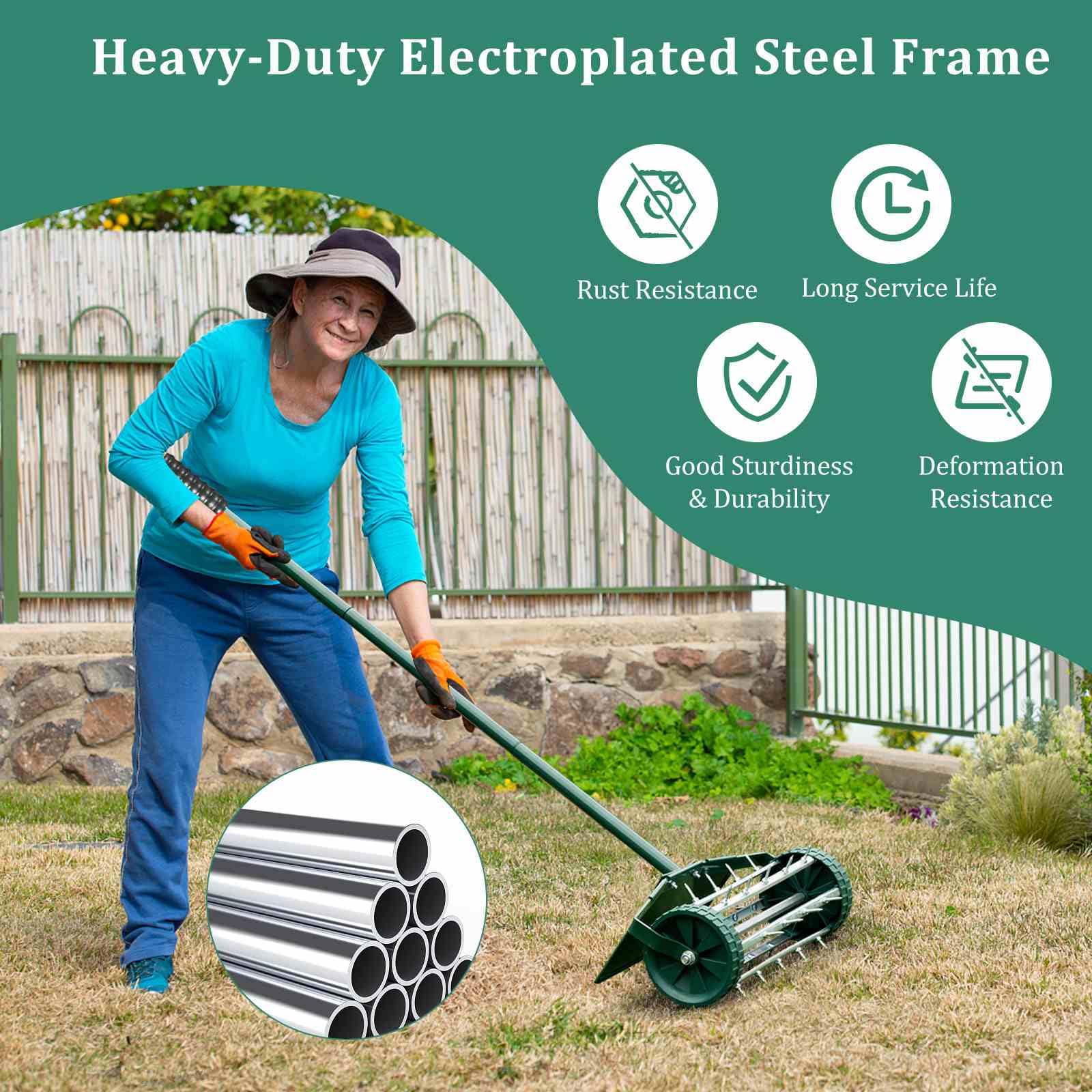Rolling Push Spike Lawn Aerator Garden Yard Rotary Manual Lawn Aeration