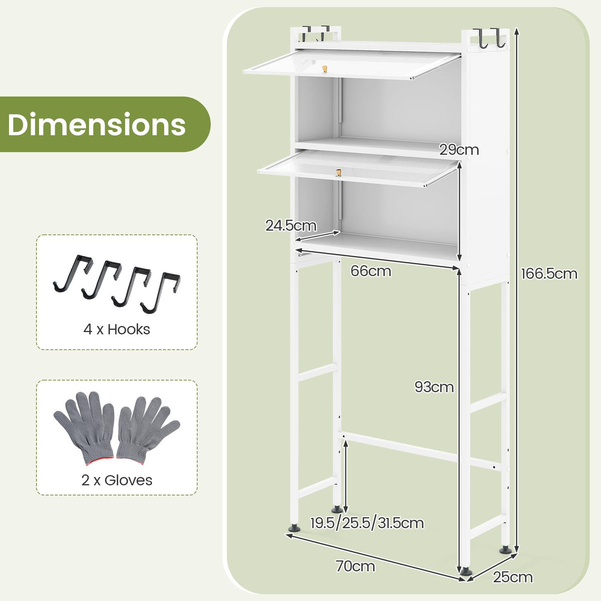 166 cm Over-the-toilet Cabinet, Bathroom Organizer w/ 2 Flip-up Cabinets, See-through Fluted Doors