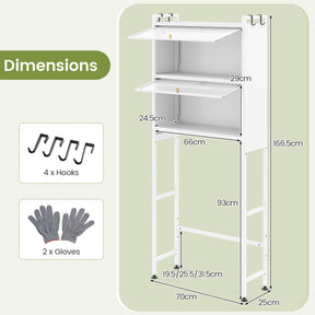 166 cm Over-the-toilet Cabinet, Bathroom Organizer w/ 2 Flip-up Cabinets, See-through Fluted Doors