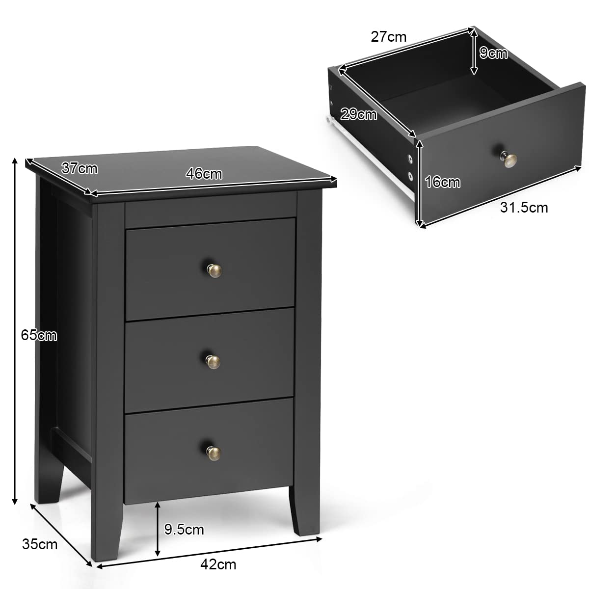 Giantex Nightstand with Drawers 3 Drawers
