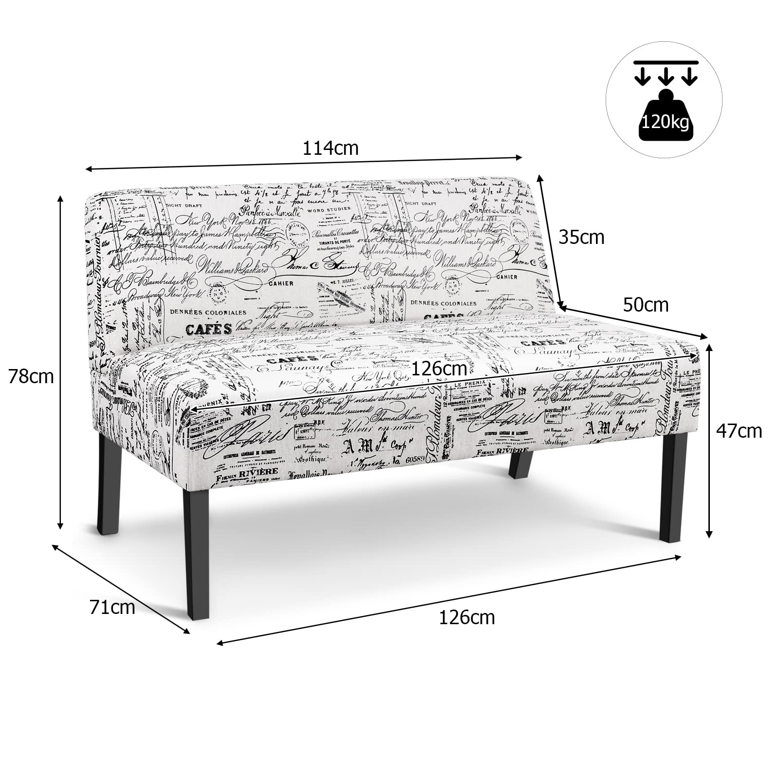 Giantex Armless Loveseat Sofa, 2-Seater Sofa