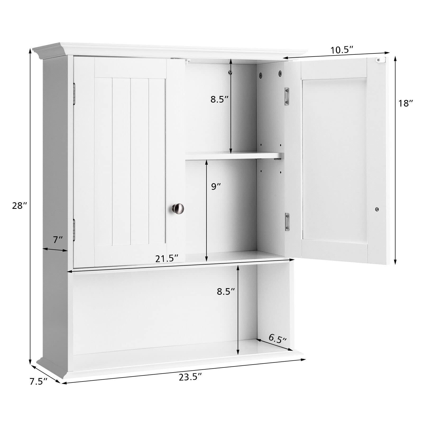 Giantex Bathroom Wall Cabinet, Wooden Hanging Cabinet w/Doors & Shelves, White