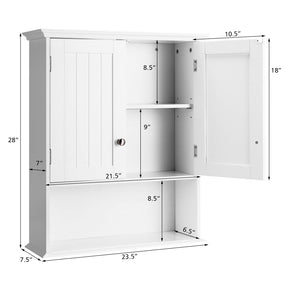 Giantex Bathroom Wall Cabinet, Wooden Hanging Cabinet w/Doors & Shelves, White