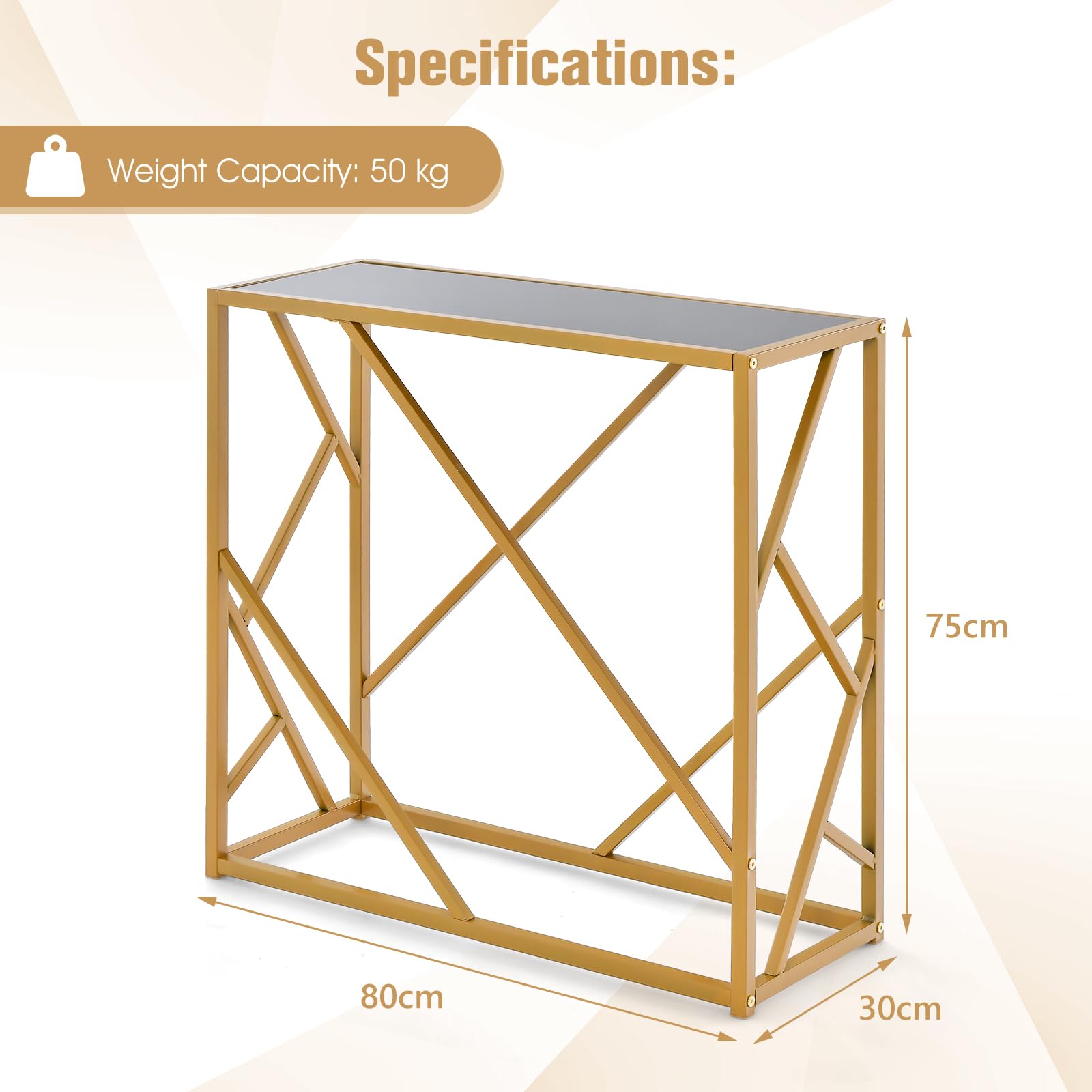 Giantex 80cm Tempered Glasstop Entryway Table, Console Table