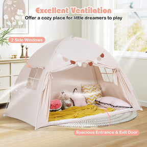 Twin Full Size Bed Tent for Kids, Foldable & Portable Canopy Tent on Twin Bunk Bed with 2 Windows and Flags