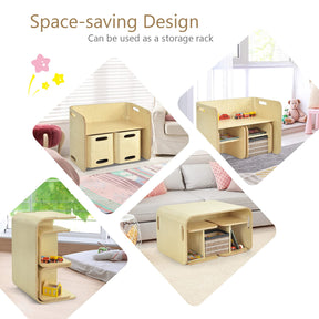 HONEY JOY Kids Table and Chair Set, 3 Pieces Wooden Activity Table Bench w/Storage Shelves
