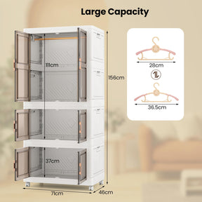 420L Storage Bins with Lid, Portable Plastic Wardrobe Closet Organizer with 10 Hangers