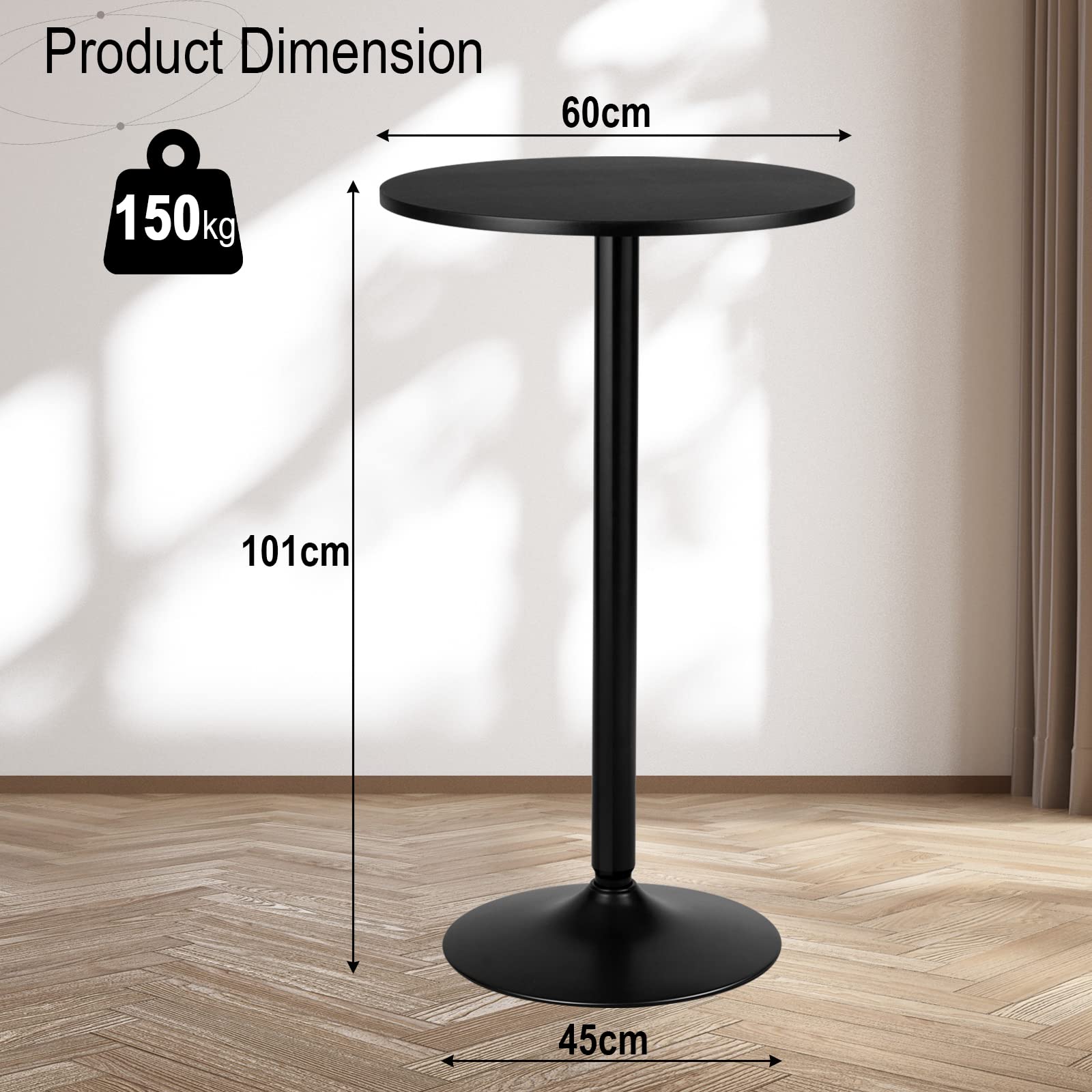 Giantex Pub Bar Table 60cm Round Top 102cm Height Modern Style Standing Circular Cocktail Table