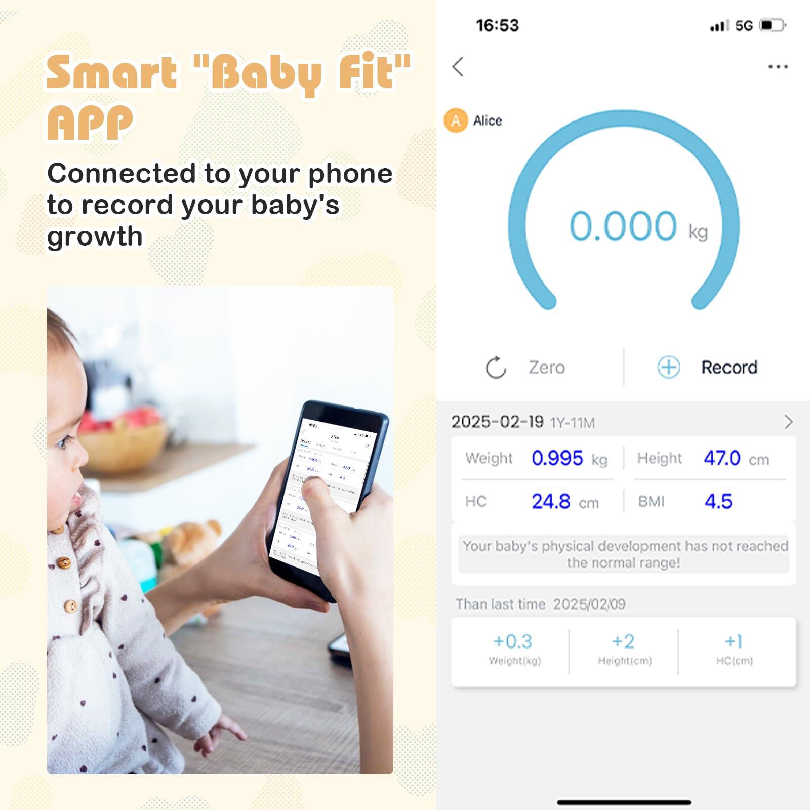 3 in 1 Infant Scale w/Detachable Tray for Body Weight & Height Measurement, Weight Scale w/APP Control