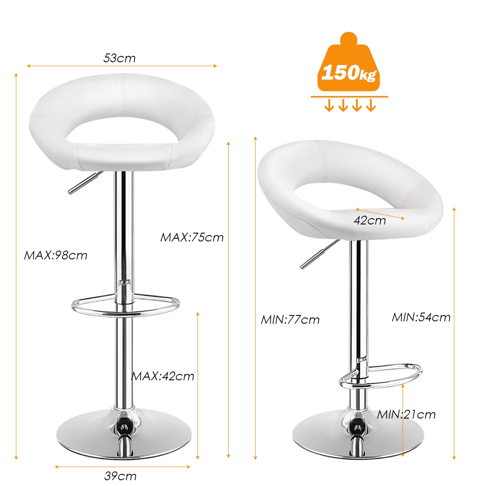Giantex Bar Stool Set of 2, Height Adjustable & 360° Home Bar Stool w/ Non-Slip Base & Steel Footrest