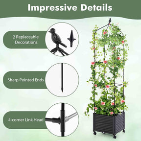 Raised Garden Bed with Trellis, Tomato Cage Planter Box with Self-Drainage & Wheels for Climbing Vines