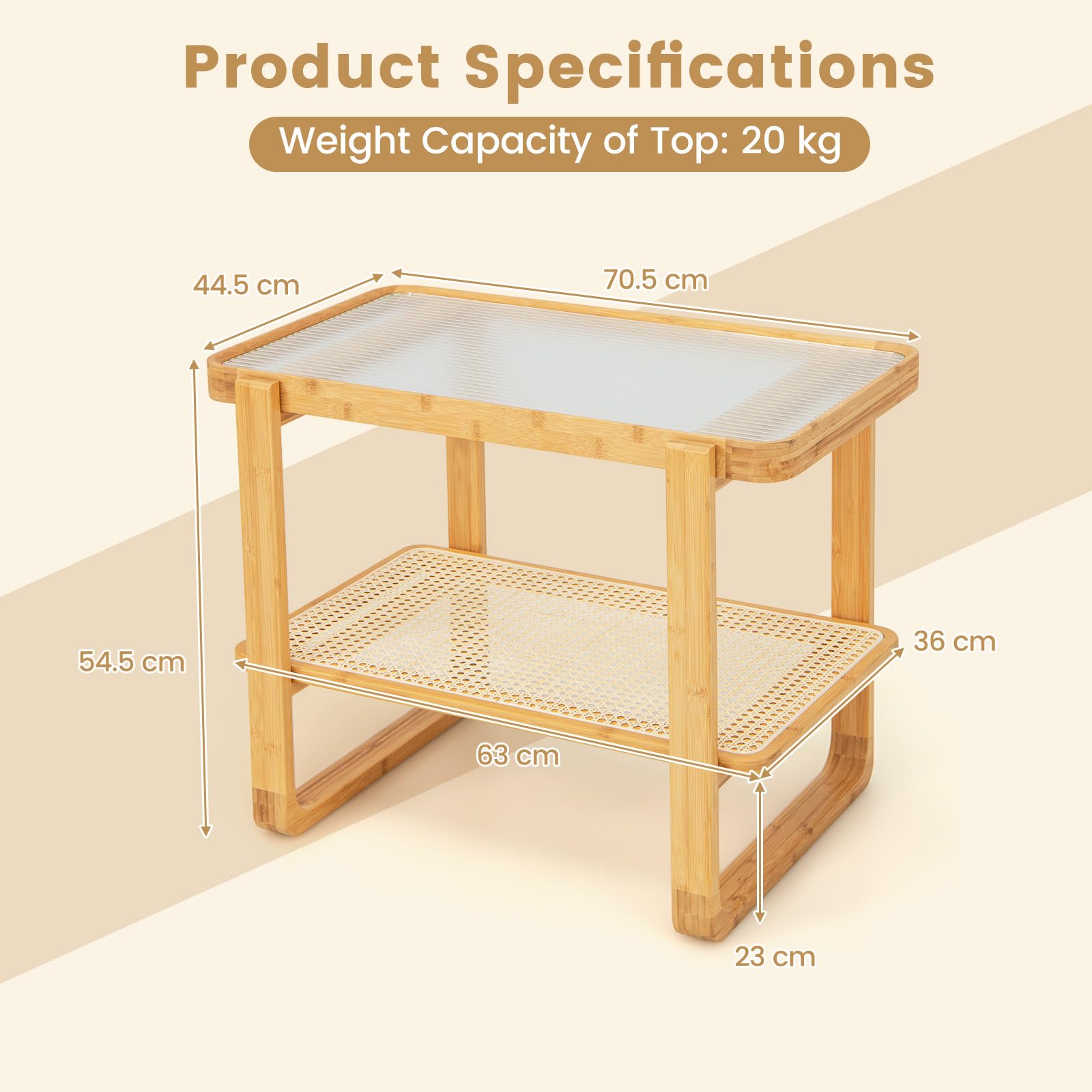 Giantex 2-Tier Bamboo Side Table w/Glass Top, End Table