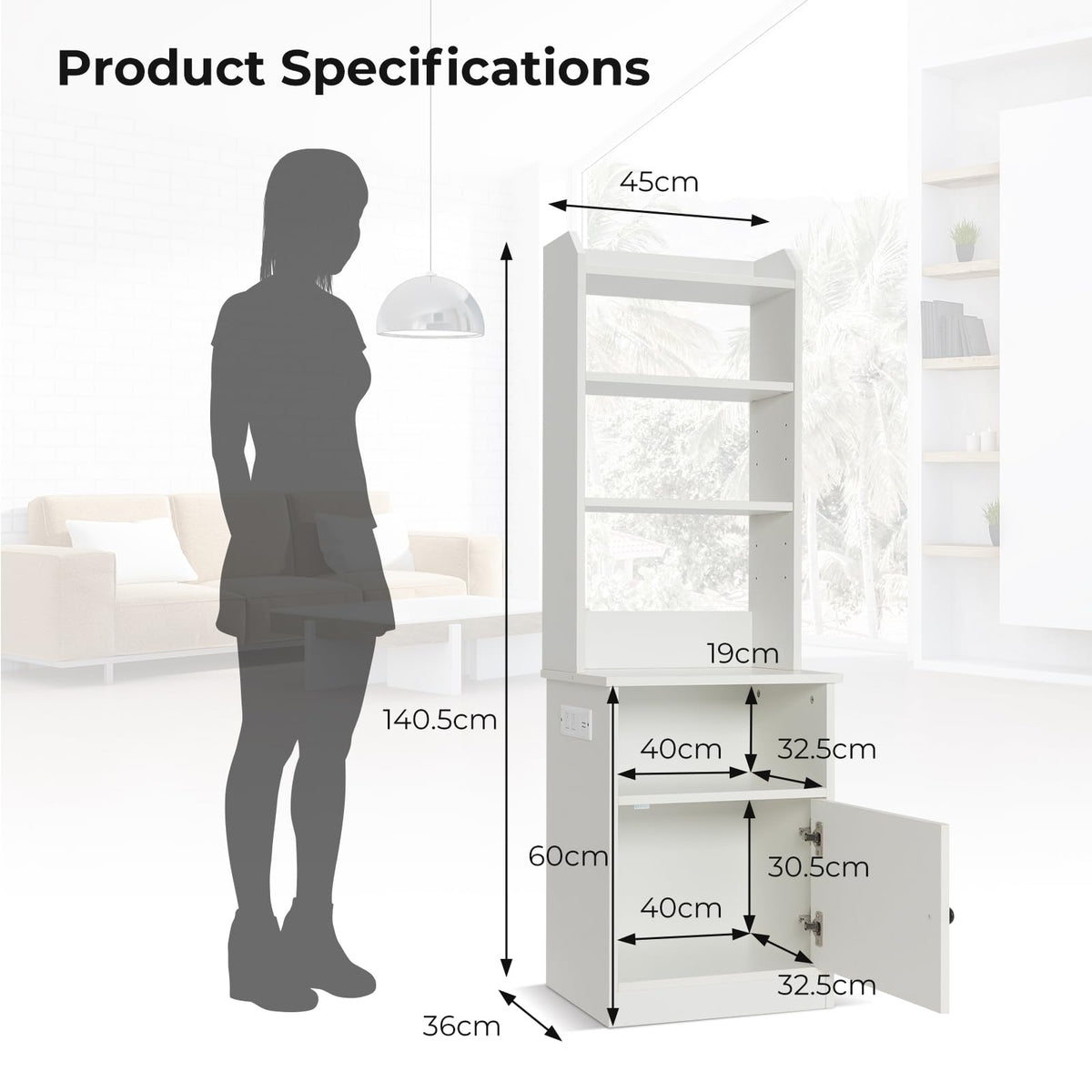 Tall Nightstand w/Built-in Charging Station, Bedside Tables Night Stands w/Shelf & Cabinet
