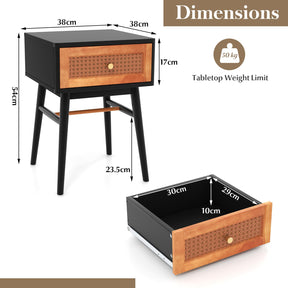 Giantex Rattan Nightstand, Boho Accent End Table with Storage Drawer