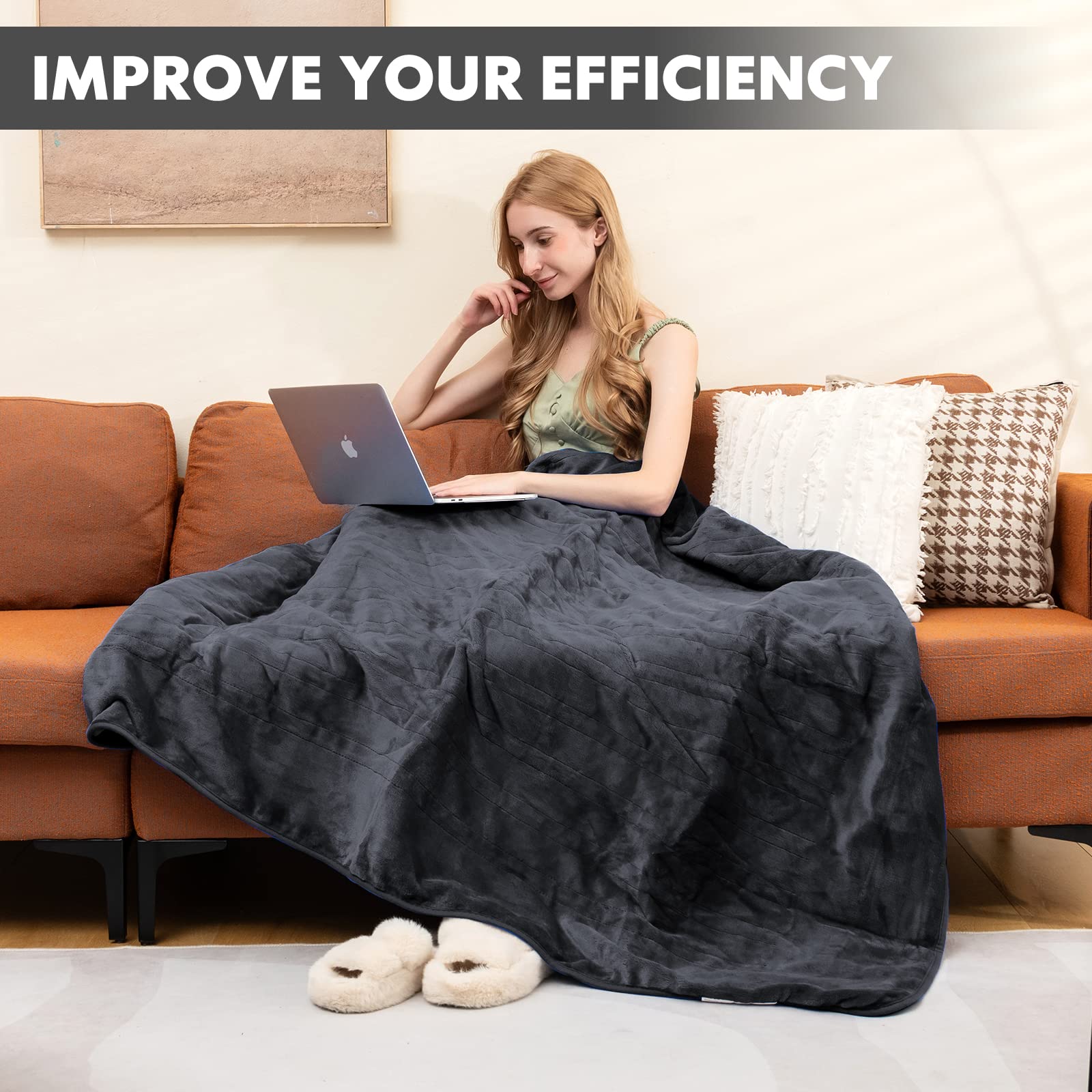 Electric Heated Blanket Throw, Double-Sided Fleece Soft Fast Heating Blanket w/9 Heat Settings, 9 Hours Timing Function
