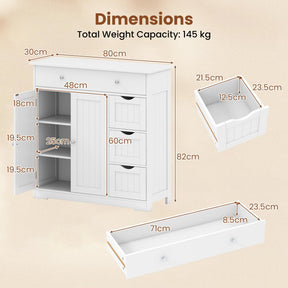 Bathroom Floor Cabinet, Large Storage Cabinet with 4 Drawers, 2 Doors & Adjustable Shelf