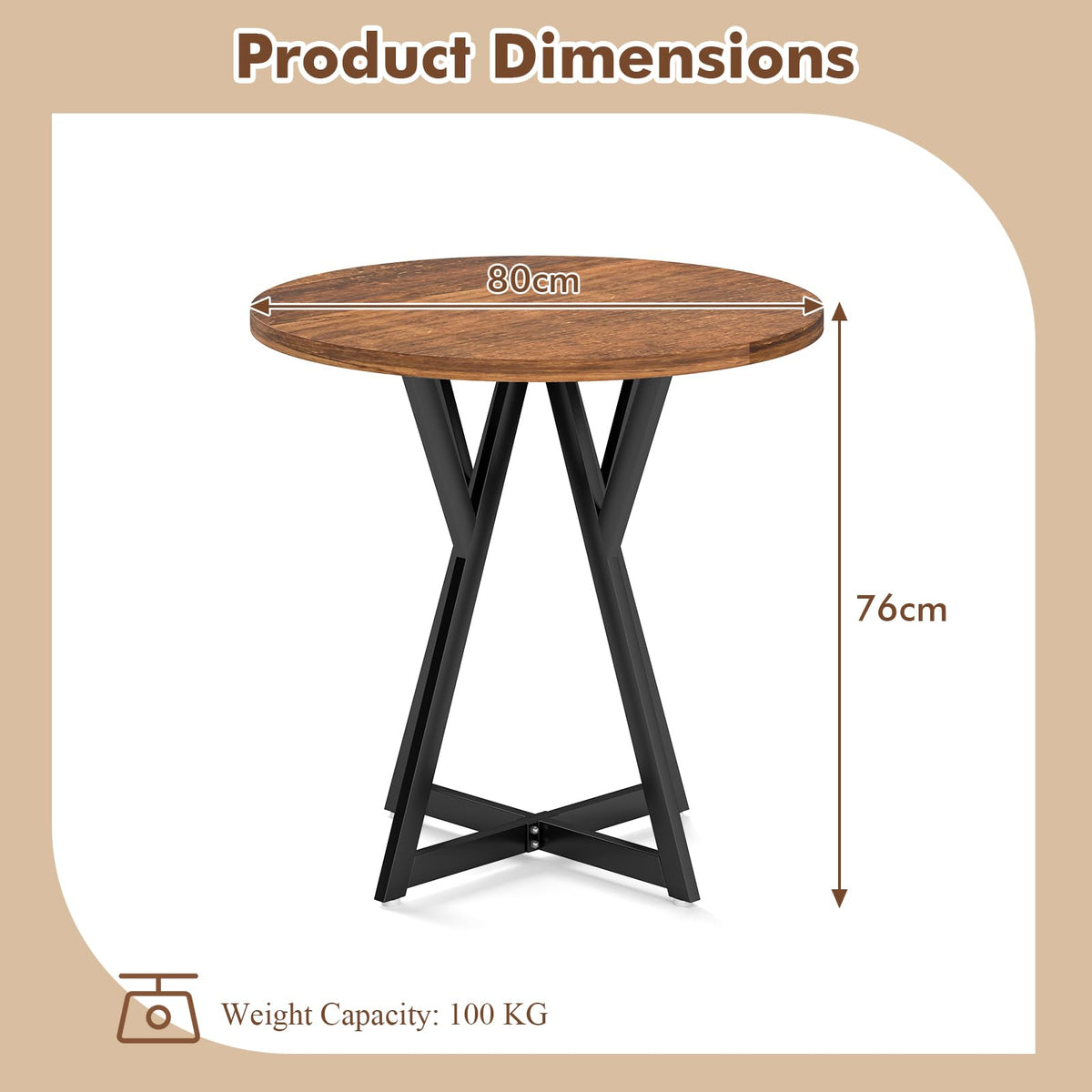 31.5 Inch Round Dining Table for 2-4, Modern Kitchen Table with Thick Wooden Tabletop