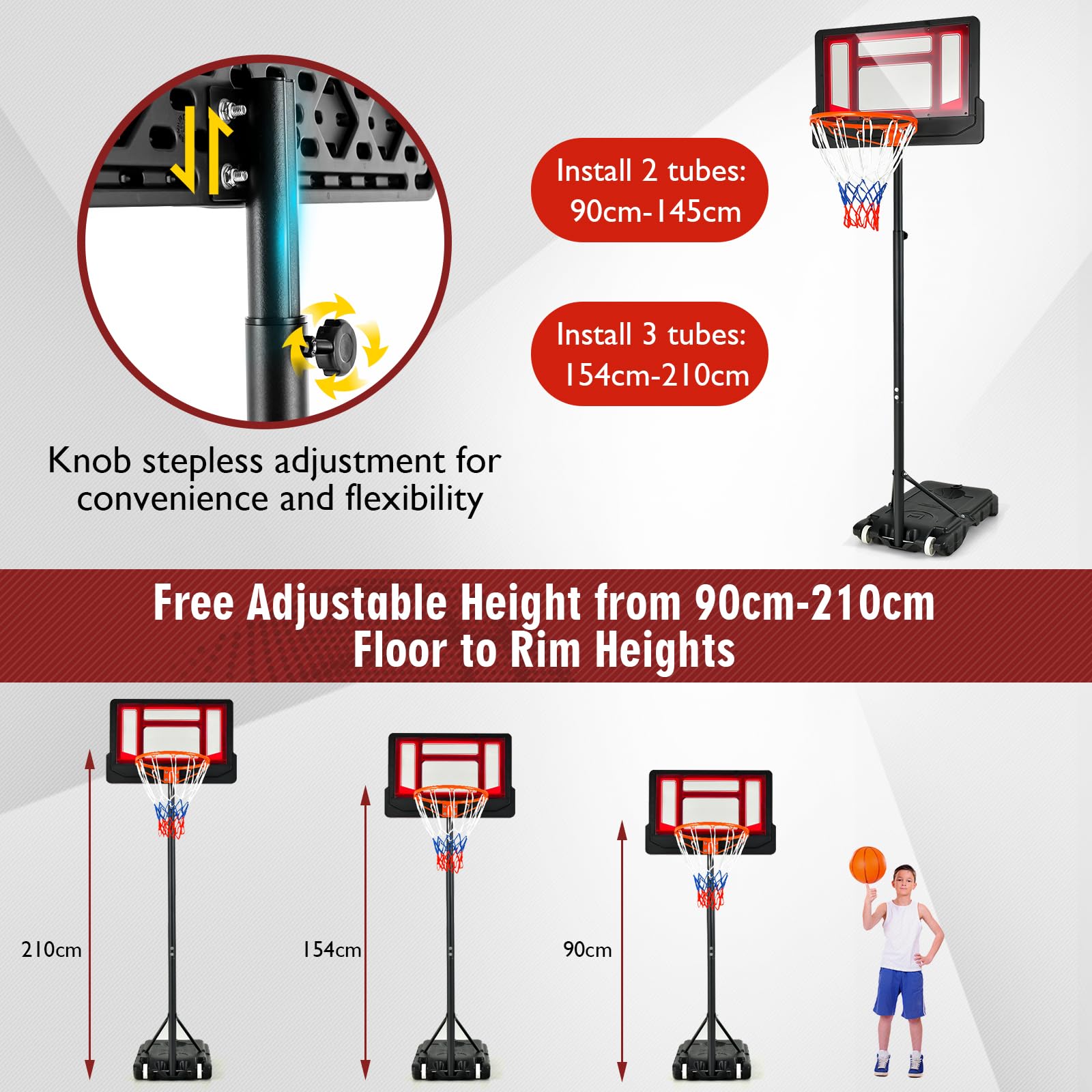 Kids Basketball Hoop, Weather-Resistance Basketball Goal Toy with Adjustable Height 132-251cm