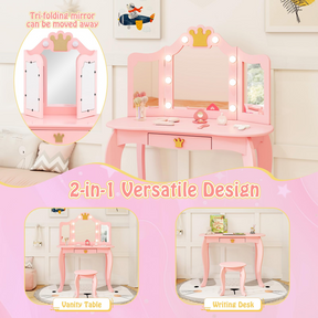 Kids Vanity Set with 3-Color Adjustable Lighted Mirror