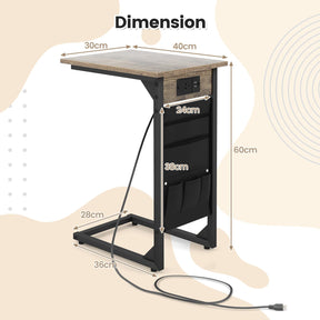 Giantex C Shaped End Table Set of 2, Sofa Side Table with Charging Station & Side Storage Bag