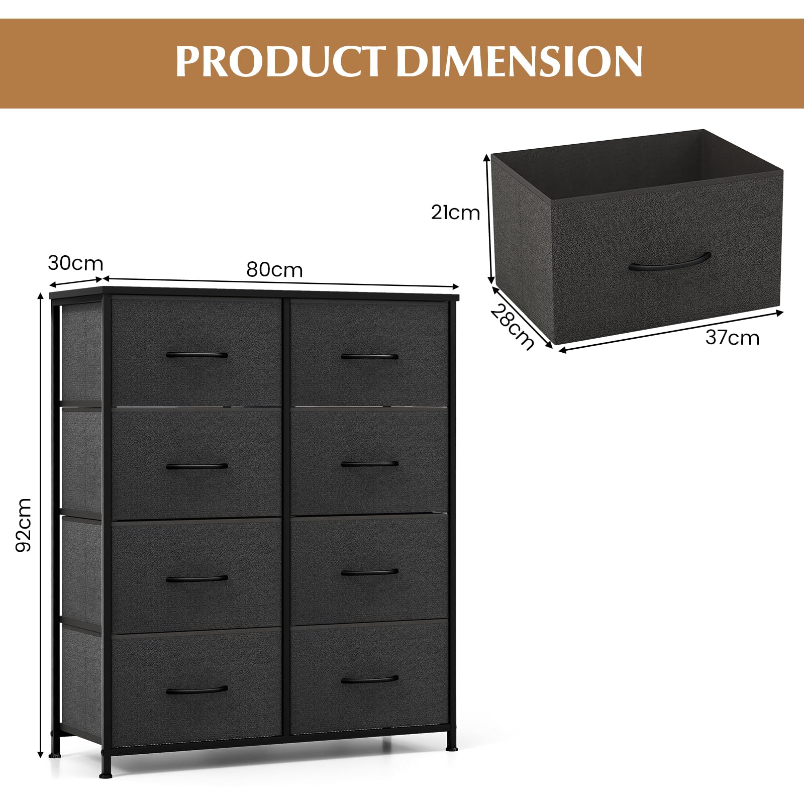 Fabric Dresser for Bedroom, Clothes Storage Organizer with 8 Drawers