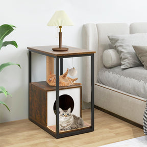 Cat Furniture End Table, Cat House for Indoor Cats w/Scratching Post