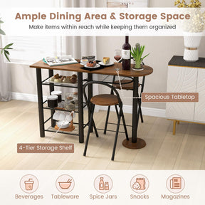 Giantex 3-Piece Dining Table Set Retro Dining Table & 2 Foldable Chairs w/ 4-Tier Storage Shelf