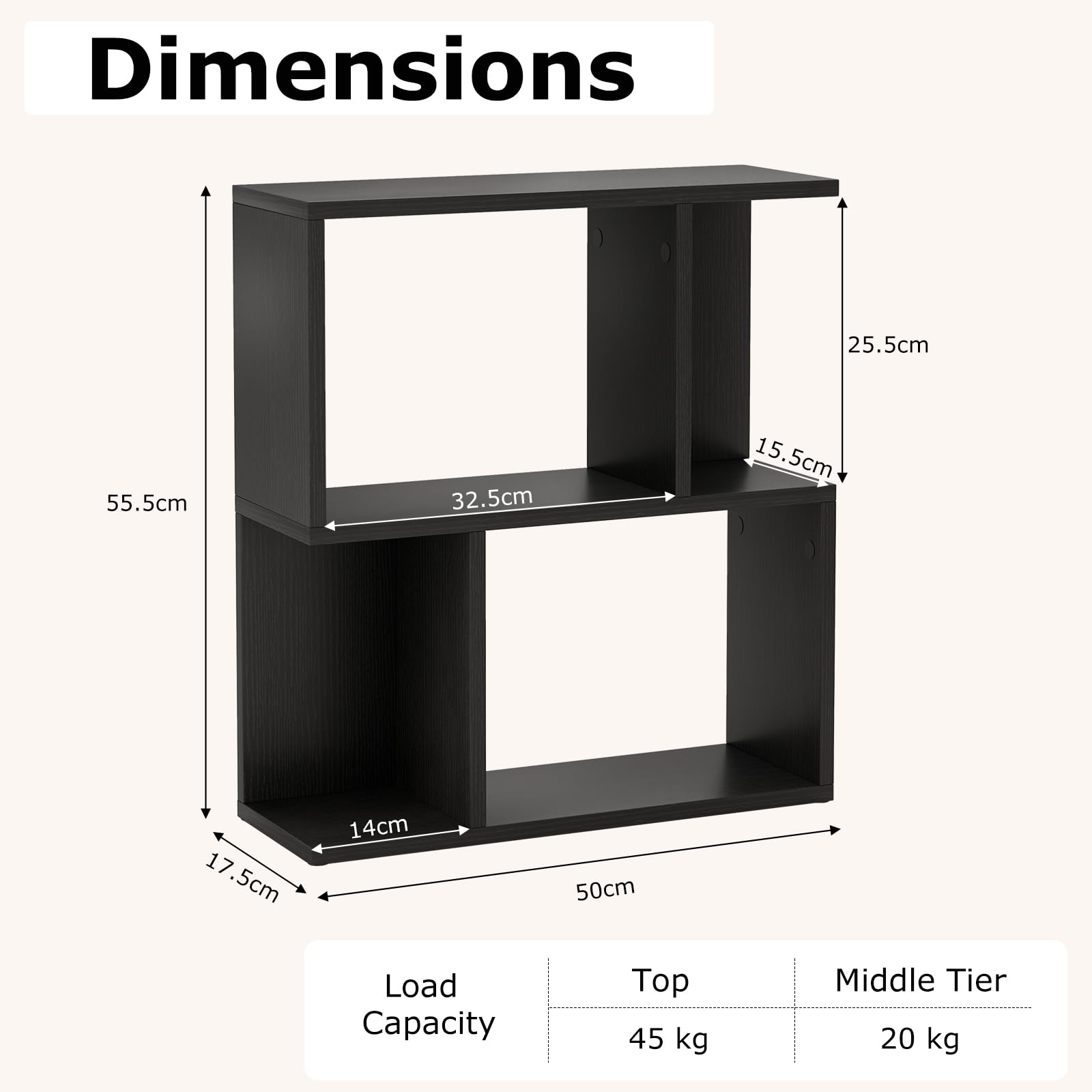3-Tier Bookshelf, Display Shelf for Small Space