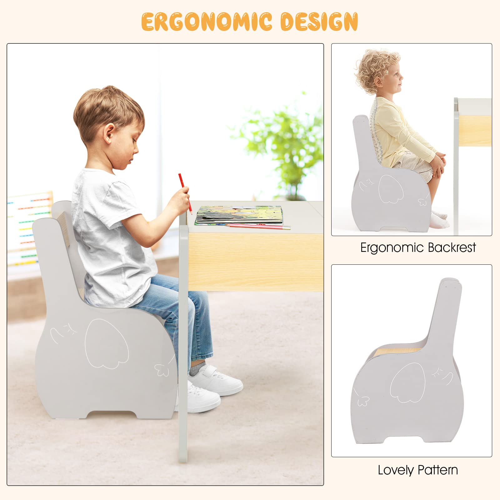 HONEY JOY Kids Table and Chair Set, 3-in-1 Wooden Activity Table and 2 Chairs for Drawing, Studying