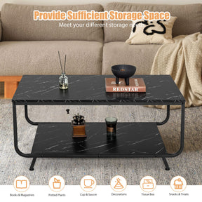 Giantex Marble Coffee Table, Modern Faux Marble Top Coffee Table w/Metal Frame