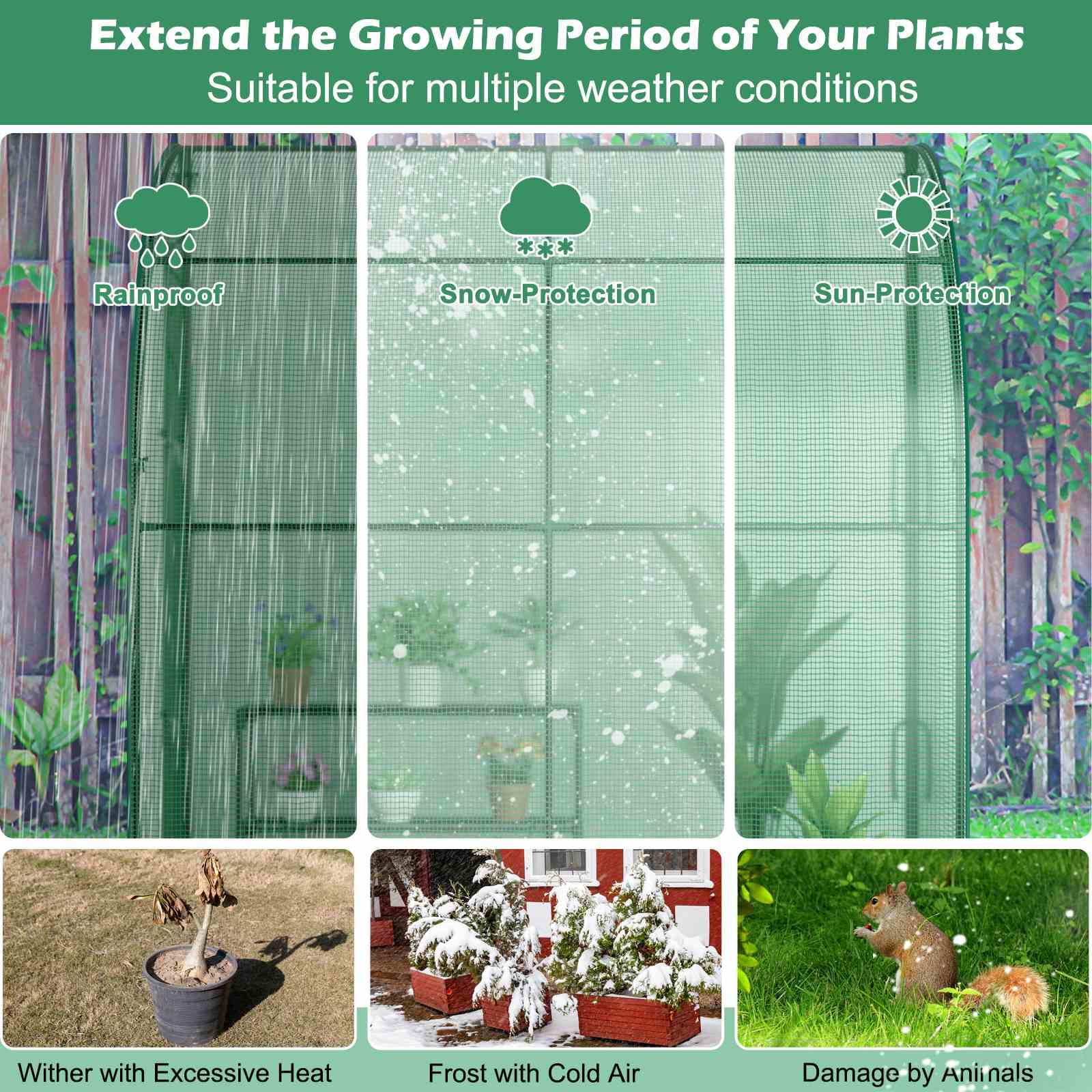 215 cm Portable Lean-to Walk-in Wall Greenhouse w/ Weatherproof PE Cover Outdoor