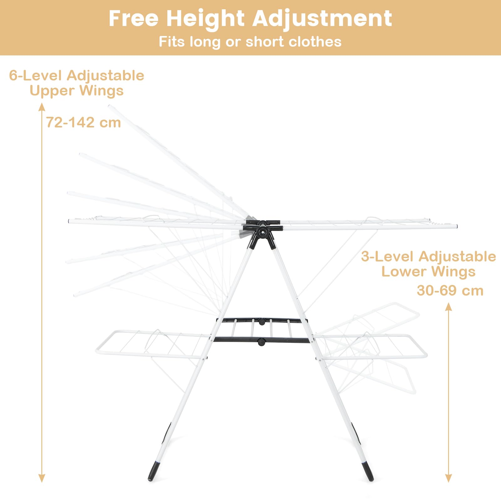 Giantex Folding Clothes Drying Rack, 2-Tier Metal Laundry Drying Rack Laundry Drying Rack with Height-Adjustable Wings