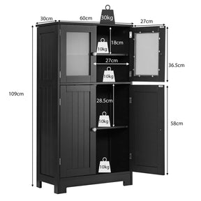 Bathroom Storage Cabinet, Kitchen Pantry Cabinet w/Tempered Glass Doors & Adjustable Shelf