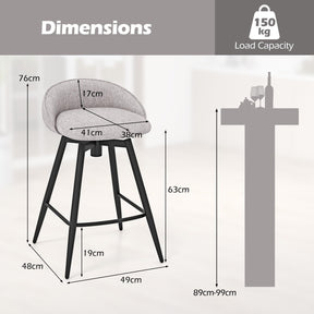 63 cm Upholstered Bar Stools Set of 2 Counter Height Swivel Barstools w/Footrest