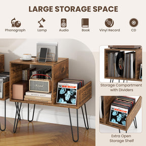 Giantex Record Player Stand with Power Outlet, Turntable Stand with Vinyl Divider & Display Shelf